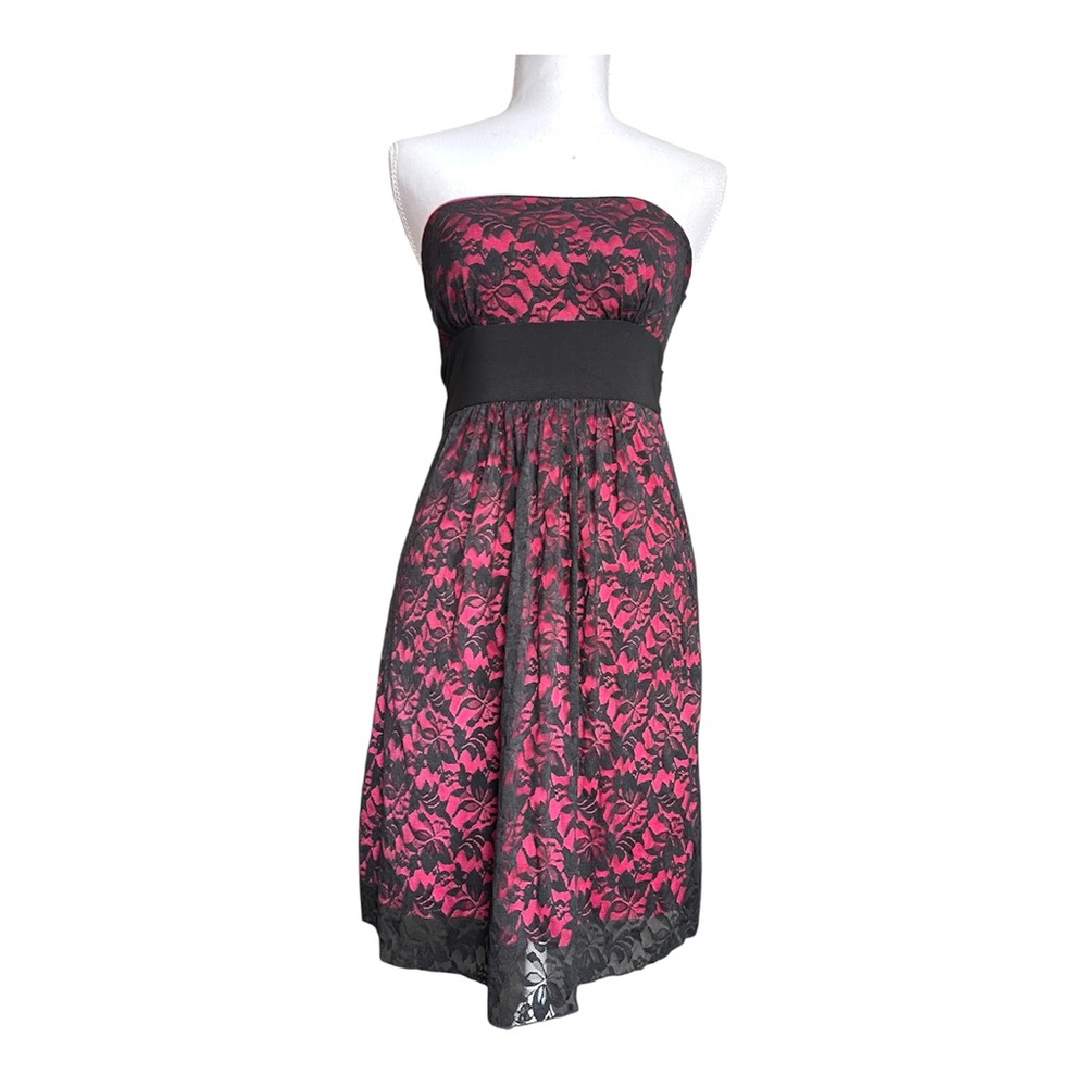 Vintage Y2K Wet Seal Sleeveless Pink Black Lace Mini Dress witchy vamp goth sz S - Picture 2 of 7